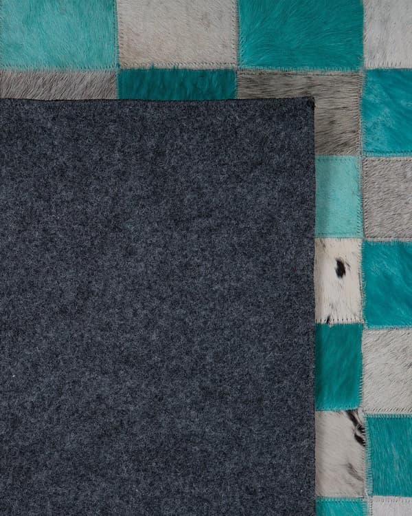 Gulvtæppe Blå Sort Grå Læder og Filt 160 x 230 cm Fladvævet Tæppe Patchwork Koskind Ternet Pixeleret Effekt Moderne Lædertæppe til Stuen