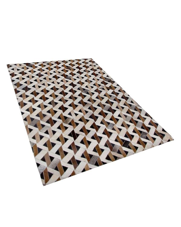 Tæppe Brunt og Gråt Læder Geometrisk Mønster 140 x 200 cm Rustik