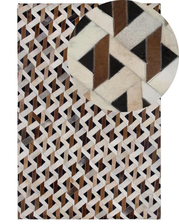 Tæppe Brunt og Gråt Læder Geometrisk Mønster 140 x 200 cm Rustik