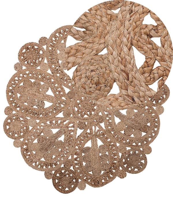 Gulvtæppe Beige Jute ø 120 cm Rund Rustik Løs Rug Blomstret Fladvævet Mønster Stue Indretning Entré Design Natur Inspireret