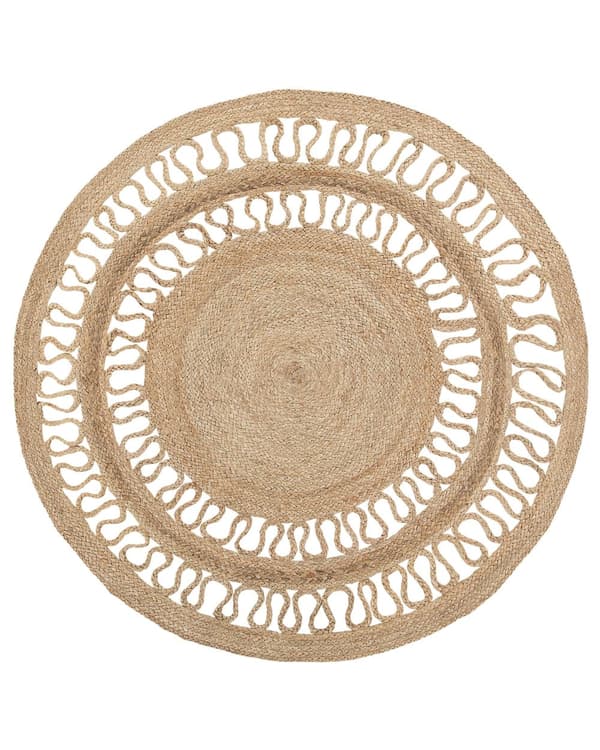 Gulvtæppe Beige Jute ø 120 cm Dekorativt Rundt Slidstærkt Fladvævet Natur Boho Inspireret Løs Tæppe til Stuen Pigeværelse Entré Indretning