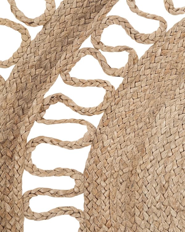 Gulvtæppe Beige Jute ø 120 cm Dekorativt Rundt Slidstærkt Fladvævet Natur Boho Inspireret Løs Tæppe til Stuen Pigeværelse Entré Indretning