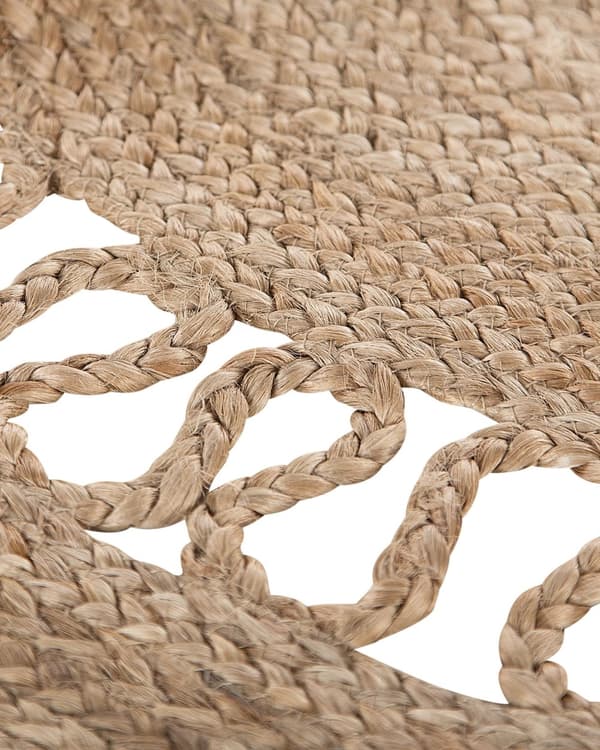 Gulvtæppe Beige Jute ø 120 cm Dekorativt Rundt Slidstærkt Fladvævet Natur Boho Inspireret Løs Tæppe til Stuen Pigeværelse Entré Indretning