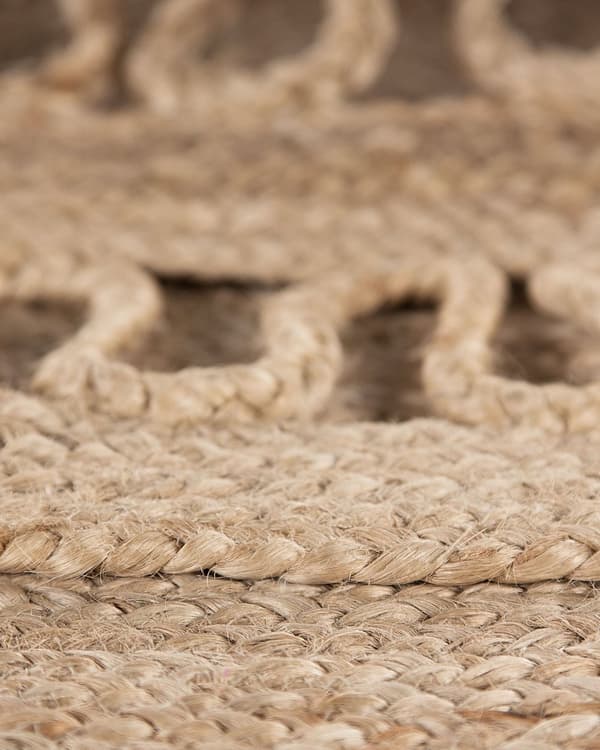 Gulvtæppe Beige Jute ø 120 cm Dekorativt Rundt Slidstærkt Fladvævet Natur Boho Inspireret Løs Tæppe til Stuen Pigeværelse Entré Indretning