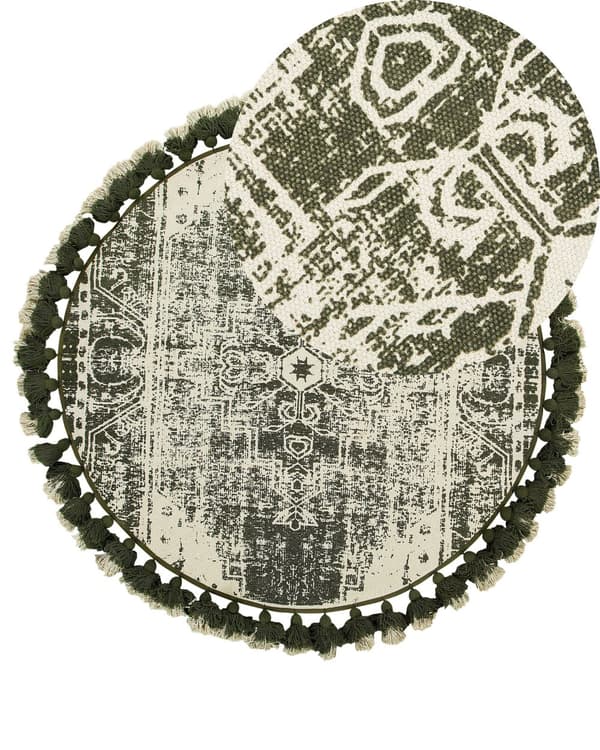 Rundt Cremefarvet Bomuldstæppe ø 120 cm Orientalsk Stil Vintage til Stuen