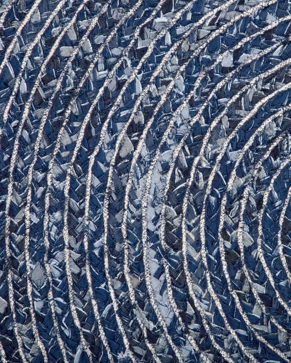Gulvtæppe Blå Bomuld Syntetisk ø 140 cm Rund Løs Denim Patchwork Design Fladvævet til Stue Badeværelse Soveværelse Entré boho stil Vaskbart