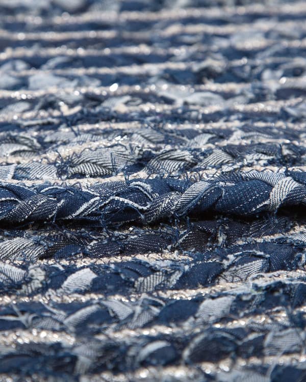 Gulvtæppe Blå Bomuld Syntetisk ø 140 cm Rund Løs Denim Patchwork Design Fladvævet til Stue Badeværelse Soveværelse Entré boho stil Vaskbart