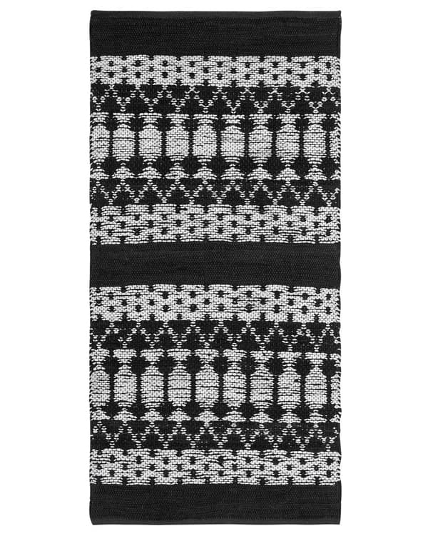 Sort og hvidt tæppe rektangulært 80x150 cm boho moderne læder naturligt bomuld