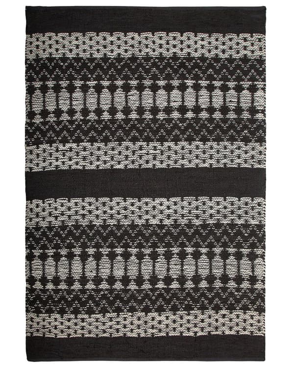 Sort og hvidt tæppe rektangulært 140x200 cm boho moderne læder naturligt bomuld