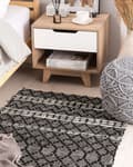 Miniatyrbillede 2 af 6: Gulvtæppe Beige Sort Læder og Bomuld 80 x 150 cm Dekorativ Moderne Fladvævet Håndlavet Tæppe til Soveværelse Stue Entré Boho Indretning