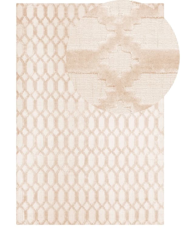 Matto beige viskoosi 140 x 200 cm geometrinen kuvio käsintehty kudottu suorakulmio moderni tyyli