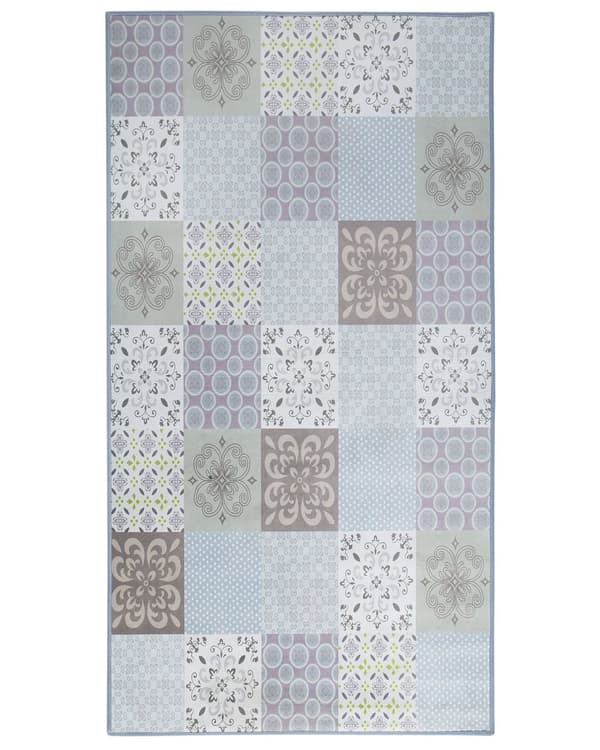 Matto monivärinen polyesteri 80 x 150 cm tilkkutäkki kuvio liukumaton lyhyt nukka suorakulmio retro moderni