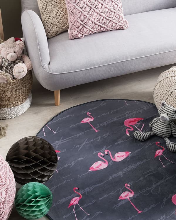 Matto harmaa polyesteri ⌀ 120 cm flamingo kuvio lasten pyöreä liukumaton lyhyt nukka moderni tyyli