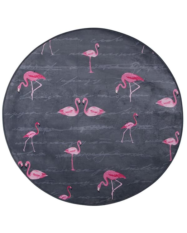 Matto harmaa polyesteri ⌀ 120 cm flamingo kuvio lasten pyöreä liukumaton lyhyt nukka moderni tyyli