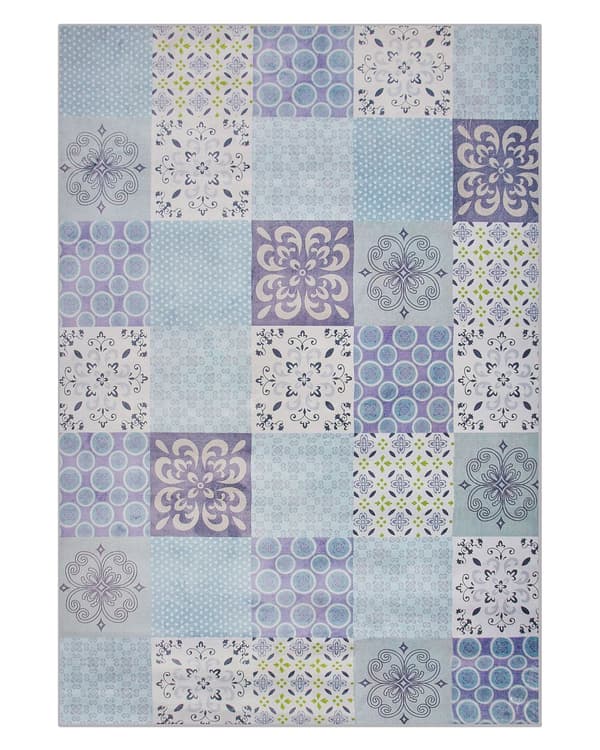 Matto monivärinen polyesteri 140 x 200 cm tilkkutäkki kuvio liukumaton lyhyt nukka suorakulmio retro moderni