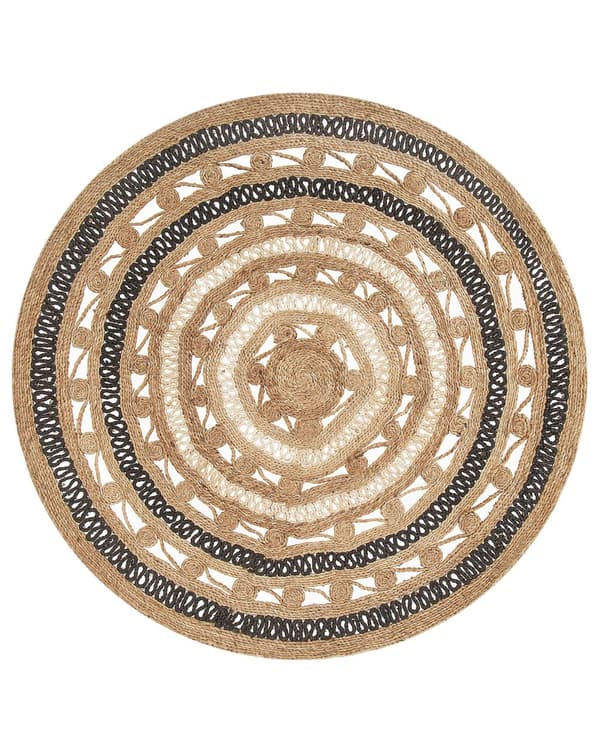 Matta Beige med Svart Flätad Boho Rustik Bondgård Sovrum Vardagsrum