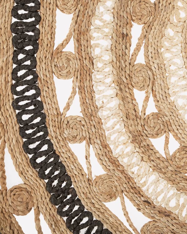 Matta Beige med Svart Flätad Boho Rustik Bondgård Sovrum Vardagsrum