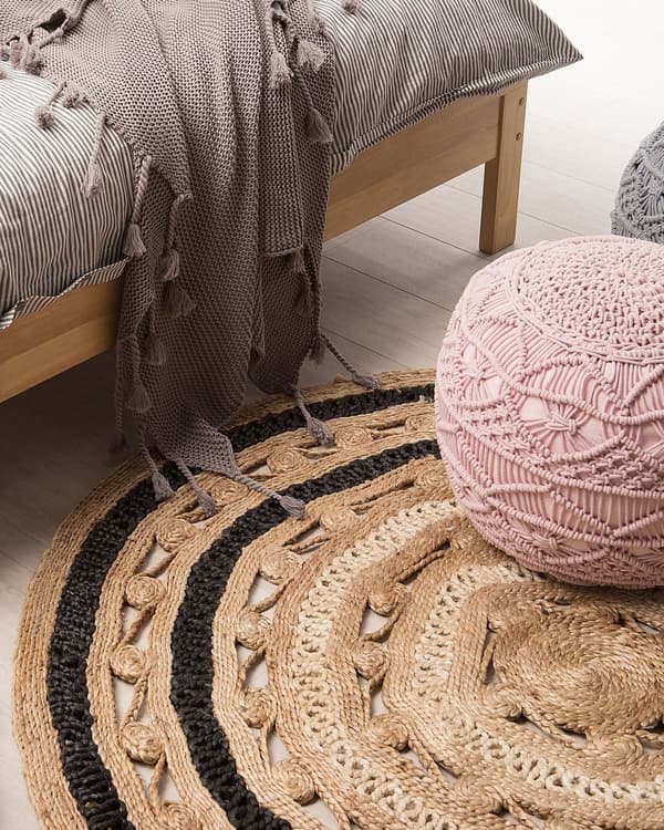 Matta Beige med Svart Flätad Boho Rustik Bondgård Sovrum Vardagsrum