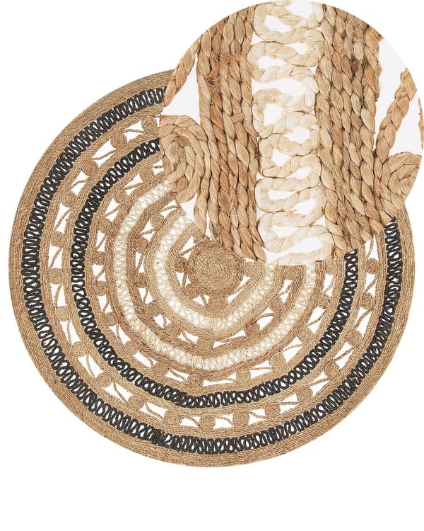 Matta Beige med Svart Flätad Boho Rustik Bondgård Sovrum Vardagsrum