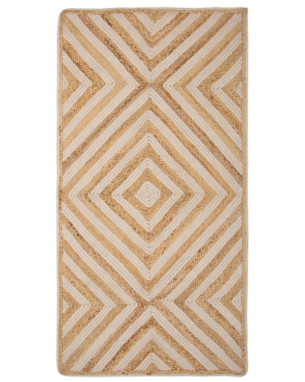 Matta Beige Bomull Jute Geometriskt Mönster 80 x 150 cm Rustik Boho