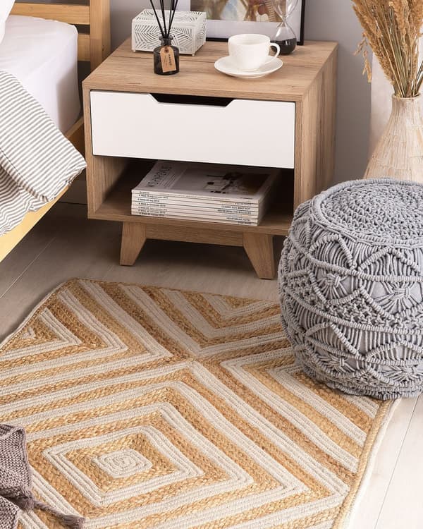 Matta Beige Bomull Jute Geometriskt Mönster 80 x 150 cm Rustik Boho