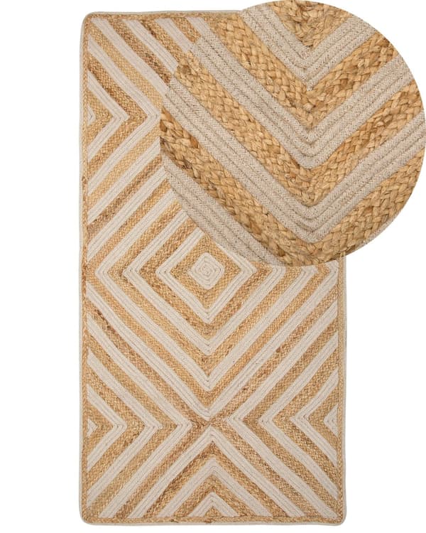 Matta Beige Bomull Jute Geometriskt Mönster 80 x 150 cm Rustik Boho