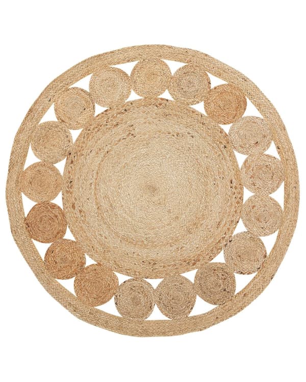 Matta Beige Jute Rund Lantlig Vardagsrum 120 cm