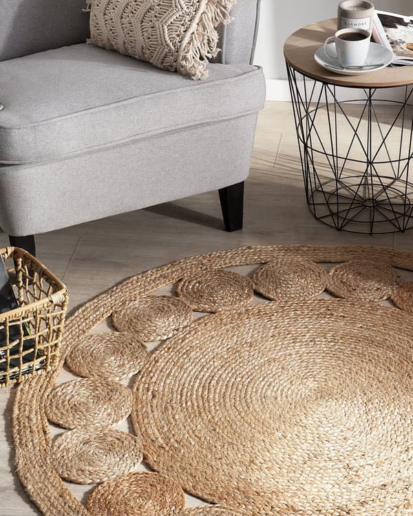 Matta Beige Jute Rund Lantlig Vardagsrum 120 cm