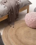Miniatyrbild 2 av 7: Matta Beige Rund 140 cm Boho Rustik Lantlig Bondgård Spiral Flätad Jute Badrum Vardagsrum Kök Matsal