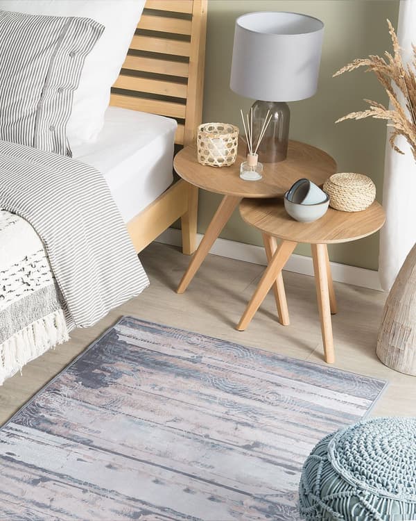 Matto beige harmaa polyesteri 80 x 150 cm liukumaton abstrakti kuvio lyhyt nukka moderni tyyli