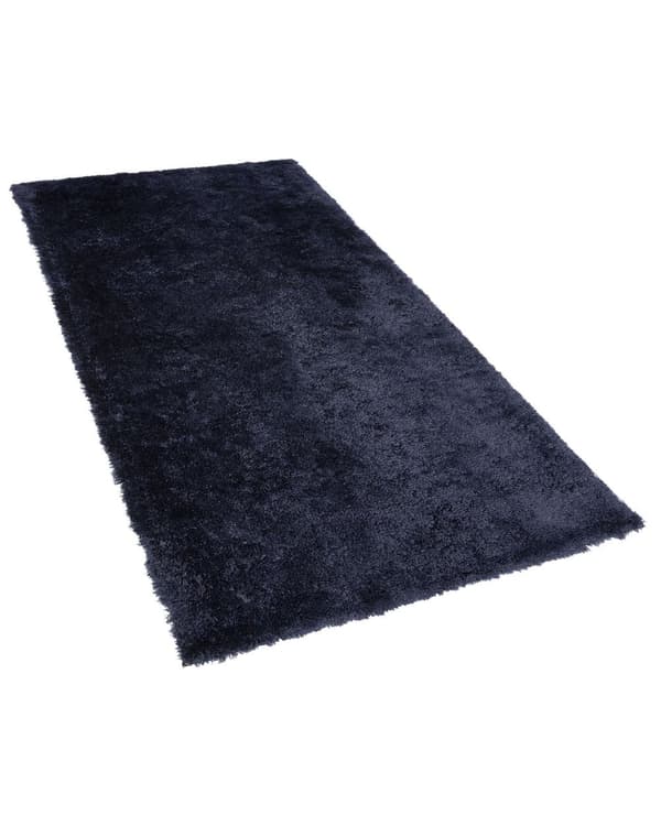Gulvtæppe Mørkeblå Polyester og Bomuld 80 x 150 cm Dekorativ Blød Fluffy Shaggy Uld Tæppe til Gulv Entré Indendørs Moderne Pigeværelse Stue