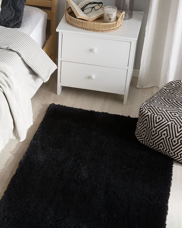 Gulvtæppe Sort Polyester og Bomuld 80 x 150 cm Dekorativ Blød Fluffy Shaggy Uld Tæppe til Gulv Entré Indendørs Moderne Pigeværelse Stue