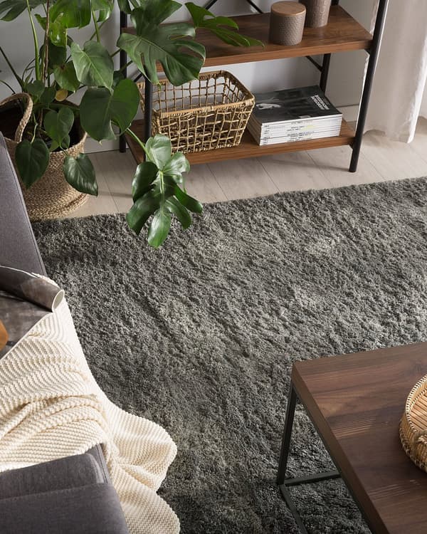 Gulvtæppe Mørkegrå Polyester og Bomuld 200 x 300 cm Stor Blød Fluffy Shaggy Uldtæppe Gulv Entré Stue Sofabord Spisebord Moderne Pigeværelse