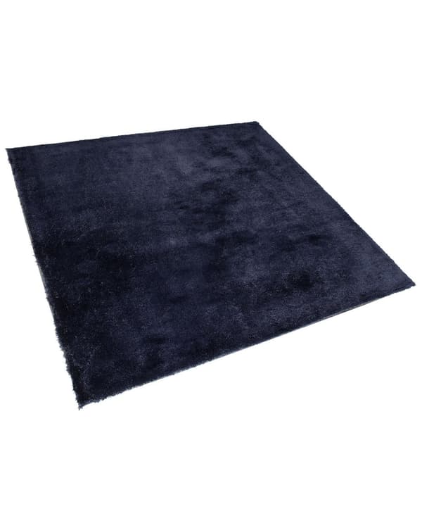 Gulvtæppe Mørkeblå Polyester og Bomuld 200 x 200 cm Stor Blød Fluffy Shaggy Uldtæppe Gulv Entré Stue Sofabord Spisebord Moderne Pigeværelse