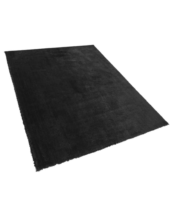 Matto musta polyesteri 160 x 230 cm pörröinen tuftattu pitkä nukka suorakulmio moderni tyyli