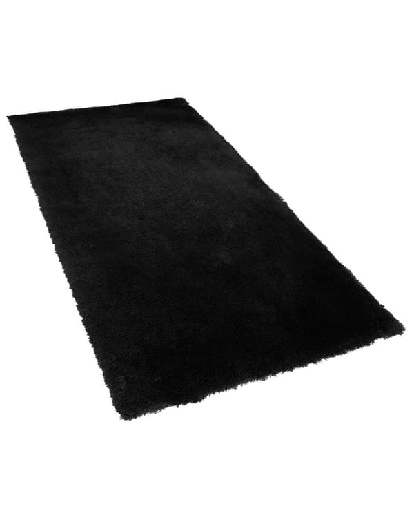 Matto musta polyesteri 80 x 150 cm pörröinen tuftattu pitkä nukka suorakulmio moderni tyyli