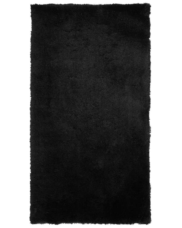 Matto musta polyesteri 80 x 150 cm pörröinen tuftattu pitkä nukka suorakulmio moderni tyyli