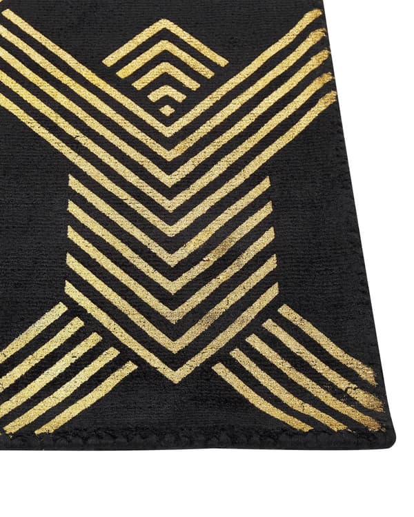 Matta Svart med Geometriskt Mönster i Guld Viskos med Bomull 160 x 230 cm Modern Glamstil Vardagsrum Sovrum