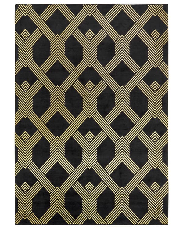 Matta Svart med Geometriskt Mönster i Guld Viskos med Bomull 160 x 230 cm Modern Glamstil Vardagsrum Sovrum