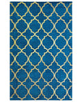 Miniatyrbild 1 av 6: Matta Blå med Guld Quatrefoil Mönster Viskos med Bomull 140 x 200 cm Modern Glamstil