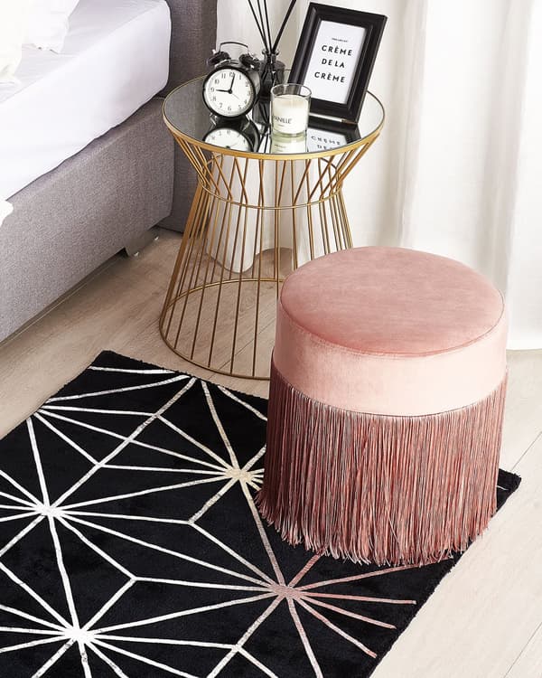 Matta Svart med Silver Geometriskt Mönster Viskos med Bomull 80 x 150 cm Handvävd Modern Glam Stil Vardagsrum Sovrum