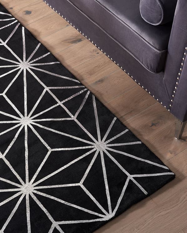 Matta Svart med Silver Geometriskt Mönster Viskos med Bomull 160 x 230 cm Handvävd Modern Glam Stil Vardagsrum Sovrum
