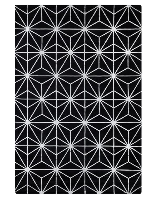 Matta Svart med Silver Geometriskt Mönster Viskos med Bomull 160 x 230 cm Handvävd Modern Glam Stil Vardagsrum Sovrum