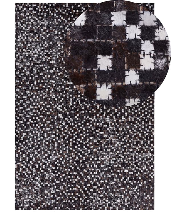 Matto ruskea hopea lehmännahka 140 x 200 cm käsintehty geometrinen tilkkukuvio moderni tyyli