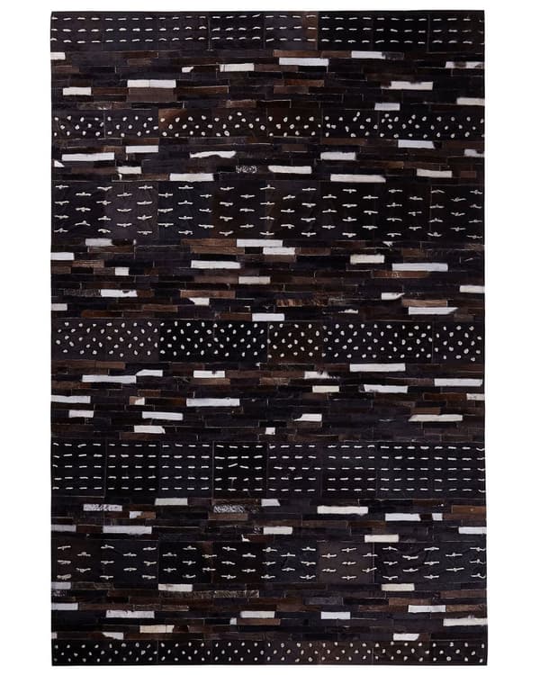 Matto tummanruskea lehmännahka 140 x 200 cm käsintehty geometrinen kuvio moderni teollinen tyyli