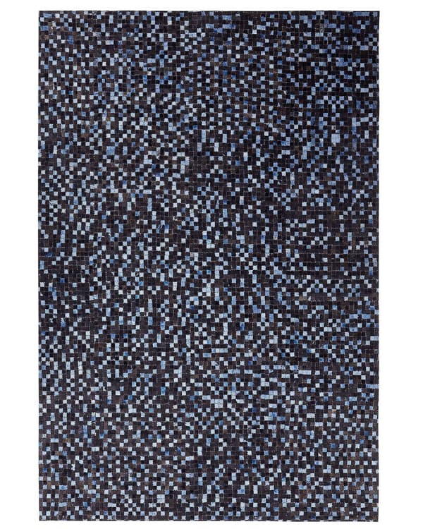 Matto ruskea sininen lehmännahka 160 x 230 cm käsintehty geometrinen tilkkukuvio moderni tyyli