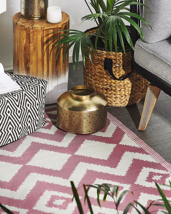 Inomhus Utomhus Matta 120 x 180 cm av Syntetiskt Material i Rosa Färg med Geometriskt Mönster i Modern Stil