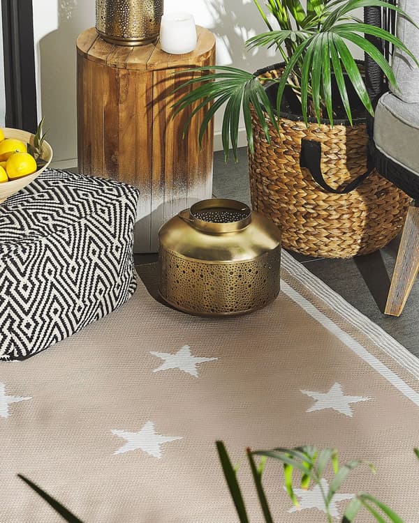 Inomhus Utomhus Matta 120 x 180 cm i Beige Färg av Syntetiskt Material Miljövänlig i Modern Stil