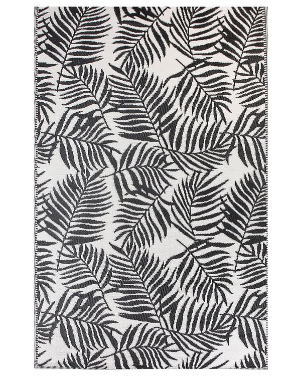 Utomhusmatta 180 x 270 cm av Syntetiskt Material i Svart Färg med Palmbladmönster i Modern Stil till Balkong
