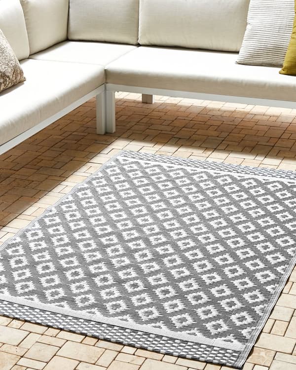 Inomhus Utomhus Matta 120 x 180 cm av Syntetiskt Material med Geometriskt Mönster i Grå Färg